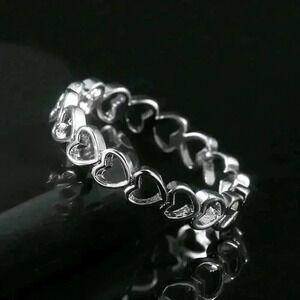 New 925 Silver Hollow Heart Band